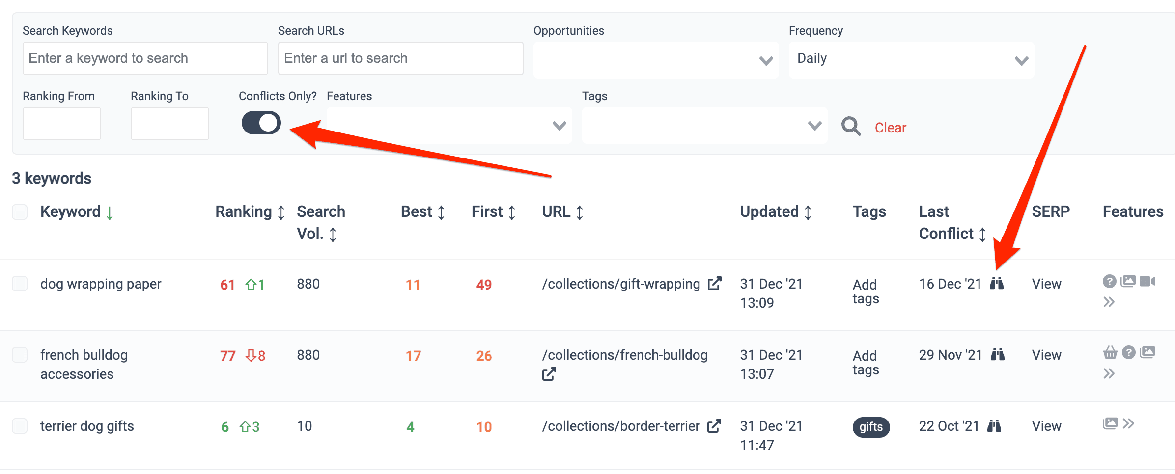 Page conflict filter